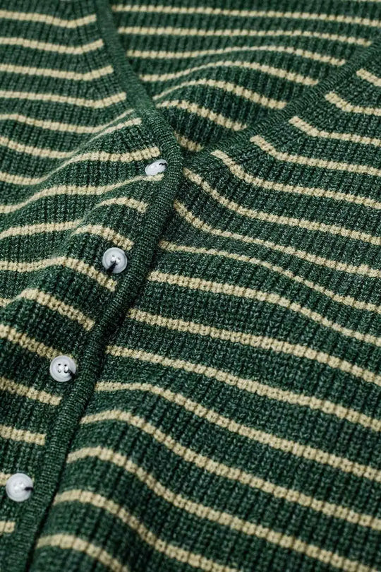 Green striped textured knit cardigan - Coats and Jackets