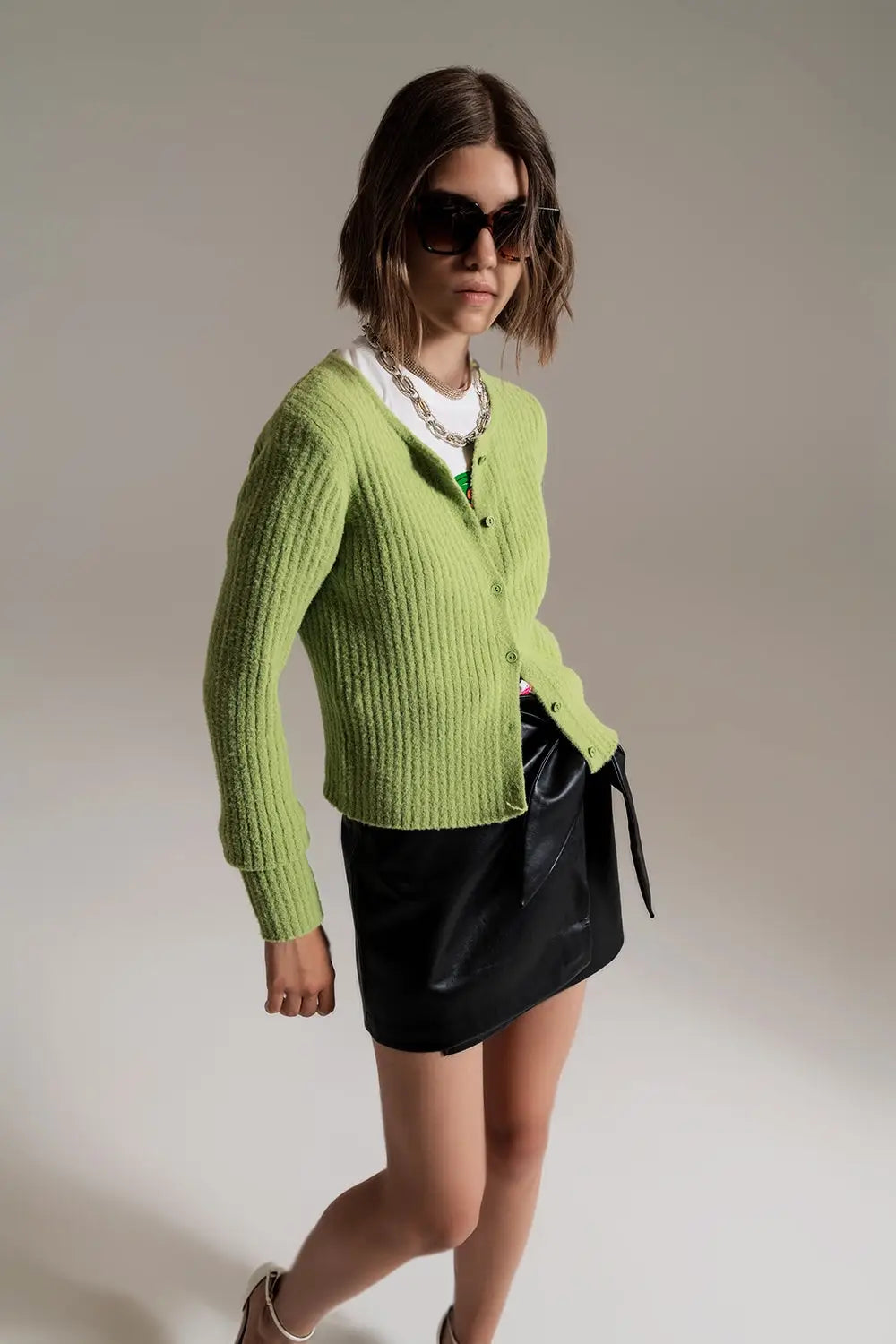 green super soft fluffy knit cardigan - Sweaters