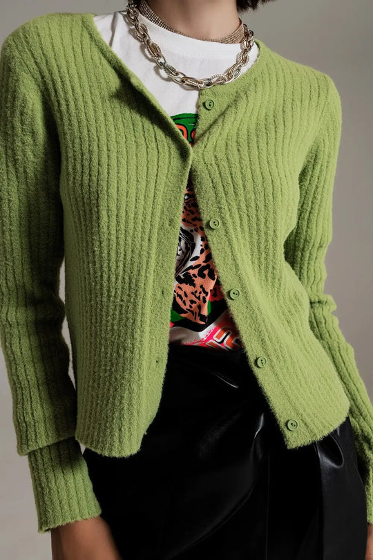 green super soft fluffy knit cardigan - Sweaters