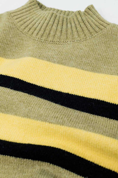 Green sweater with black and yellow stripes