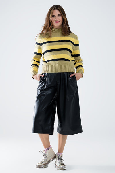 Green sweater with black and yellow stripes