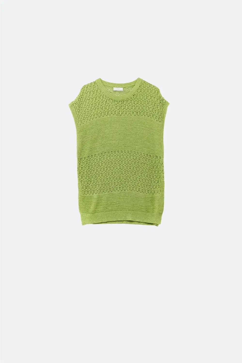 Q2 Green sweater with soft open knit and dropped sleeves