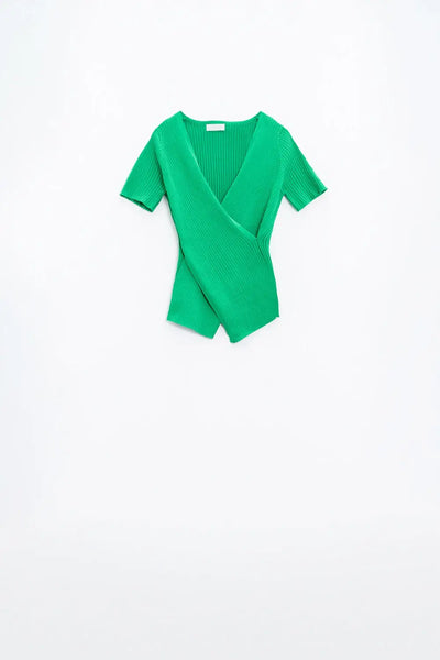 Green t-shirt with crossed front and V-neck - Sweaters