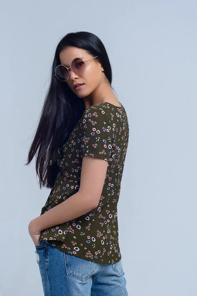 Green top with floral print - Shirts