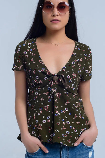 Green top with floral print - Shirts