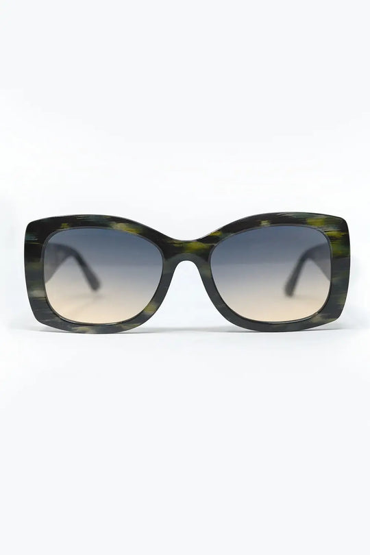 Q2 Green Tortoise Shell Oversized Oval Sunglasses in Acetate