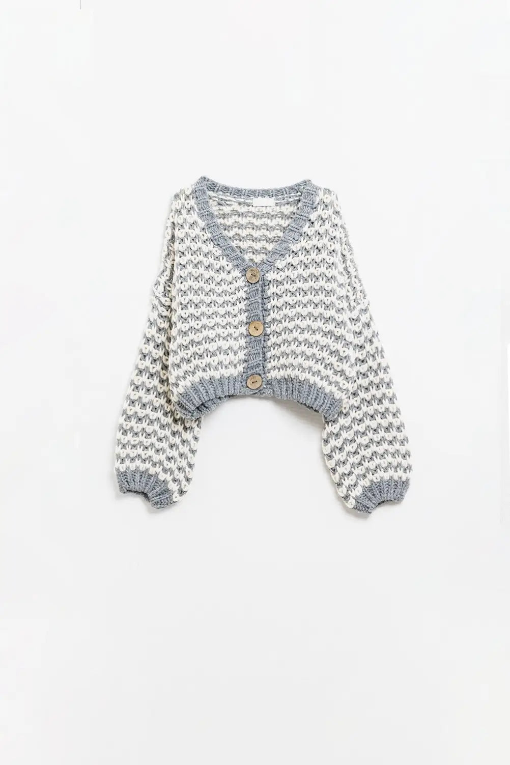 Q2 Grey Chunky knitted Cardigan With Big Buttons