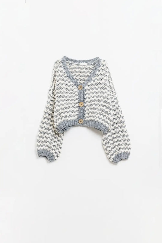 Q2 Grey Chunky knitted Cardigan With Big Buttons