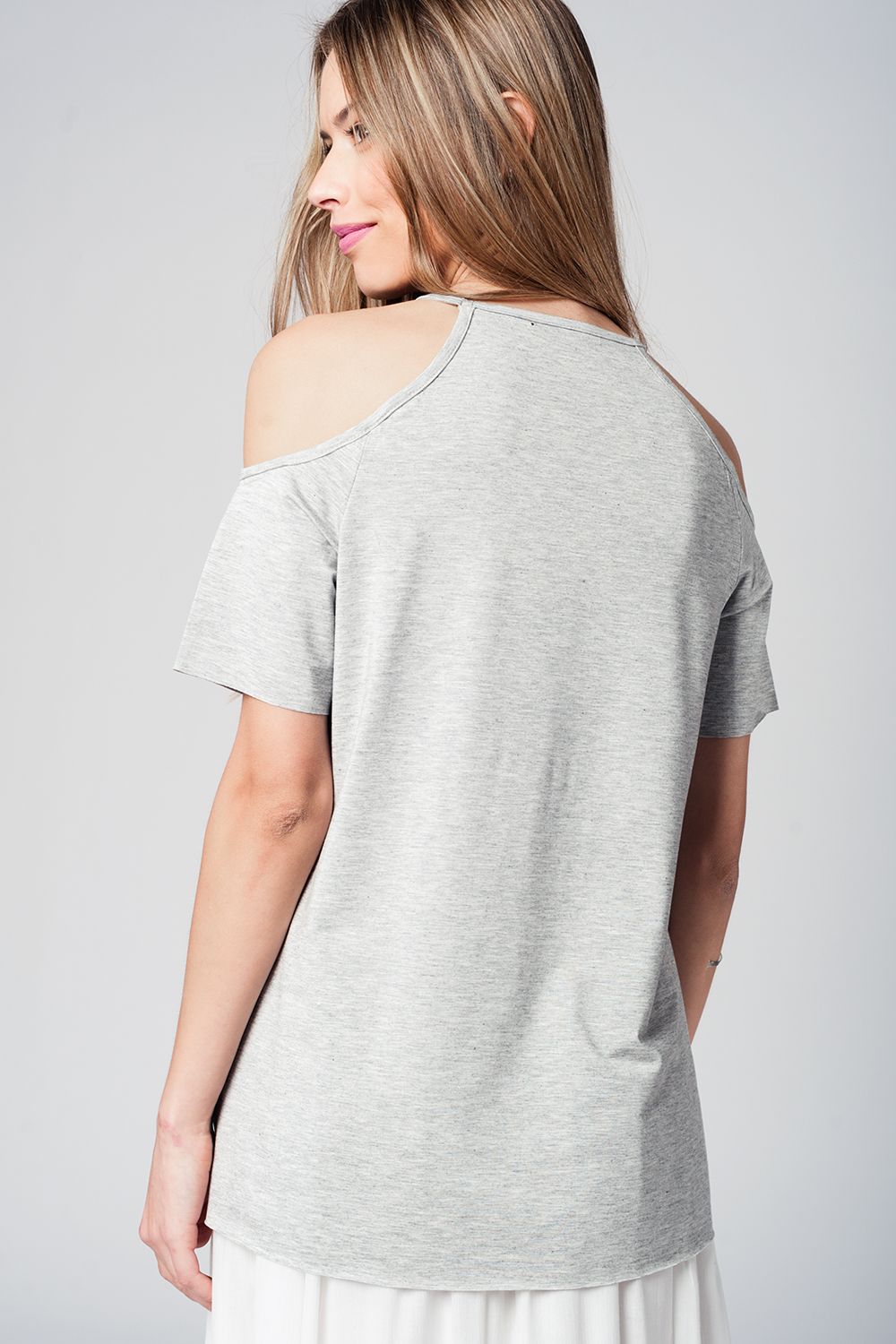 Grey cold shoulder top