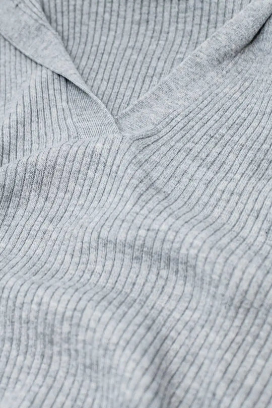 Grey Collared Rib sweater With Long Sleeves - Sweaters