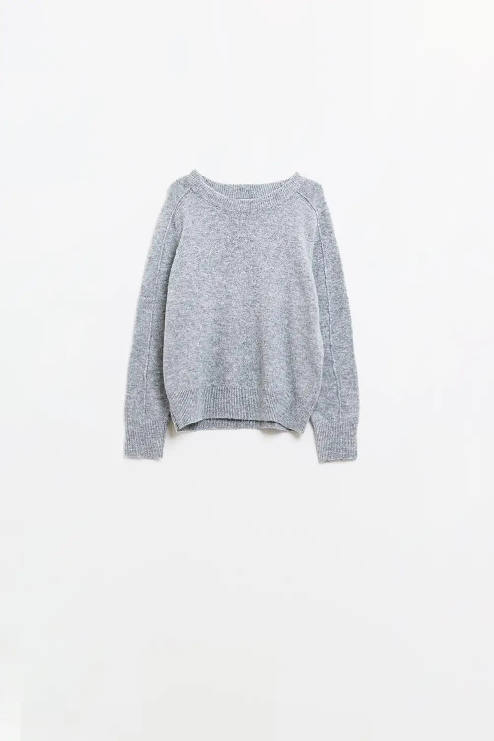 Q2 Grey crew neck sweater with seam detail on sleeve