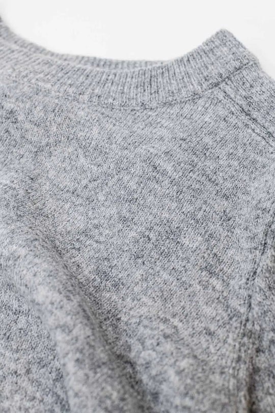 Grey crew neck sweater with seam detail on sleeve - Sweaters