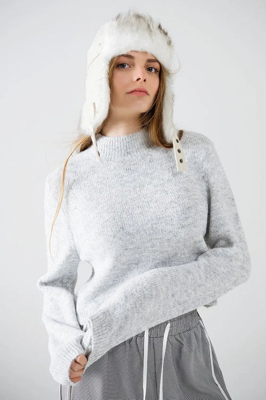Grey jersey with long sleeves and open back detail - Sweaters