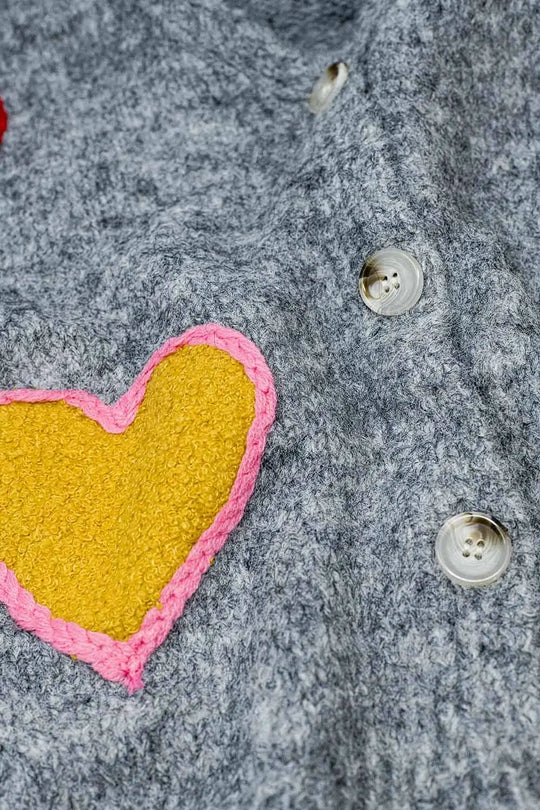 Grey knitted cardigan with embroidered hearts - One Size / Grey - Sweaters