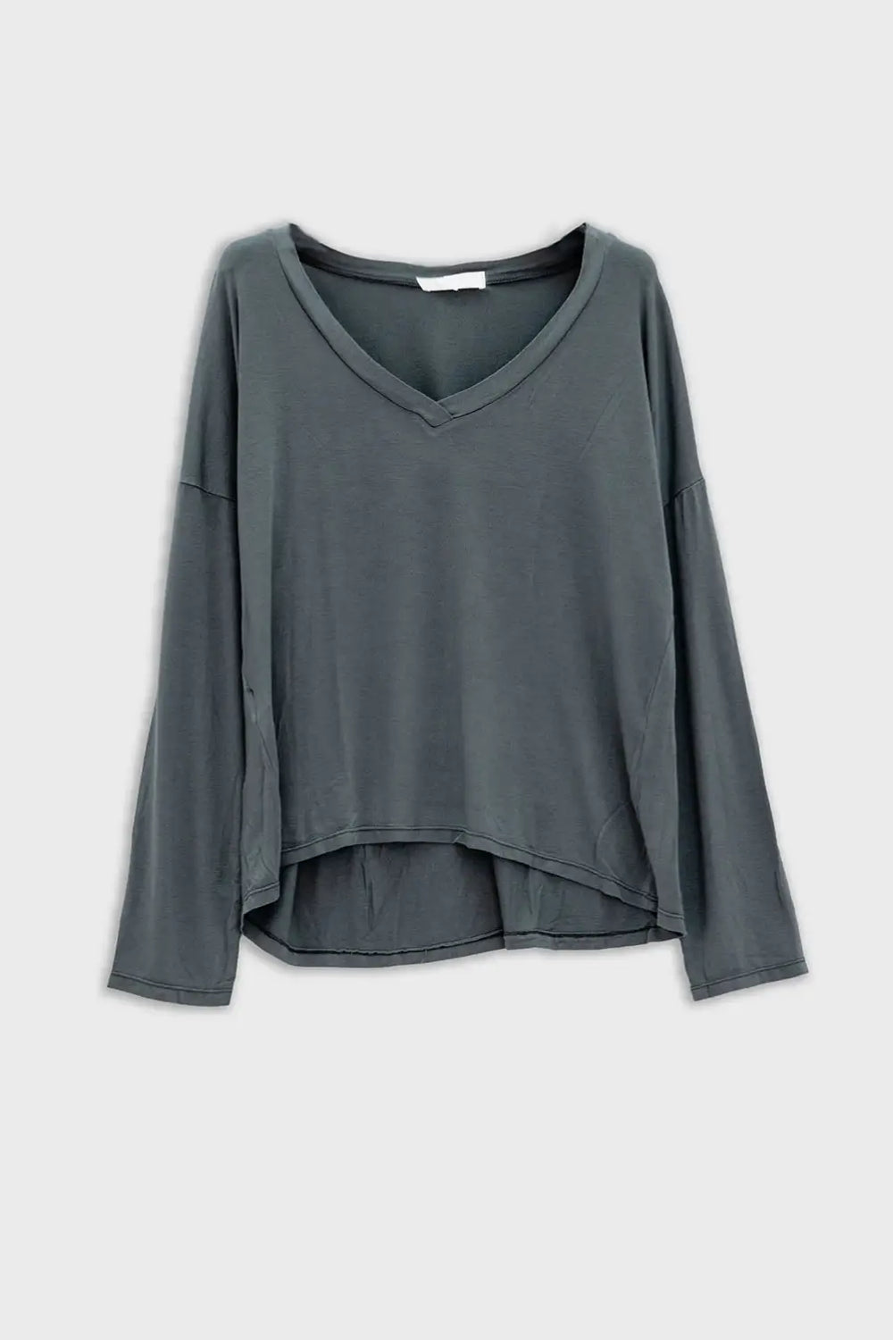 Grey long sleeve v neck top in modal - One Size / Grey - Shirts