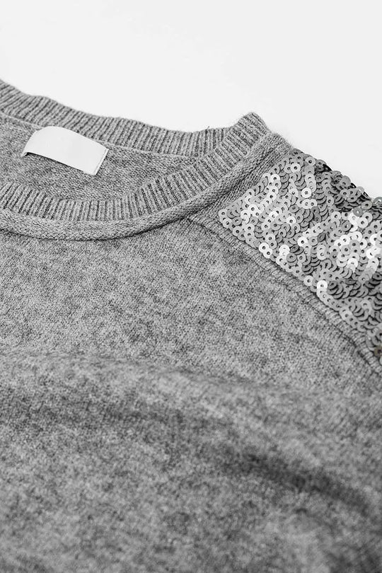 grey Long Sleeves Sweater With Sequins on The Shoulders - One Size / Grey - Sweaters