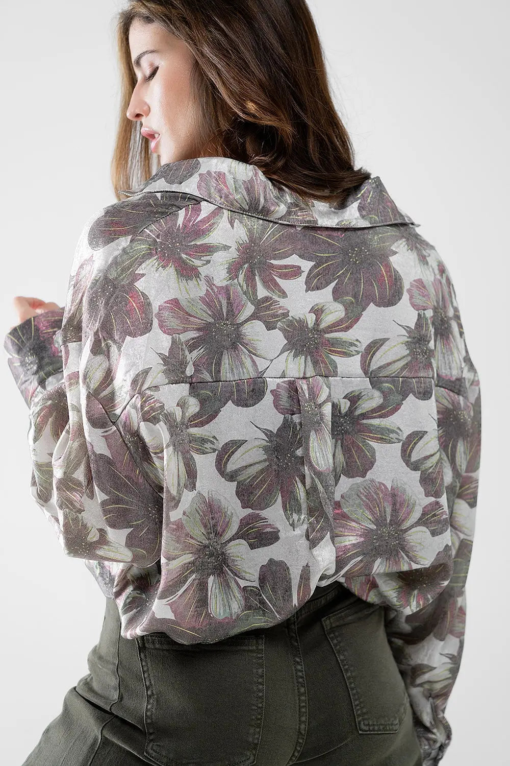 grey Metallic effect flower print shirt - Shirts