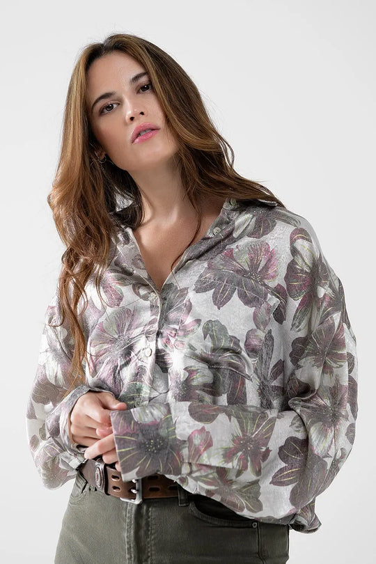 grey Metallic effect flower print shirt - Shirts