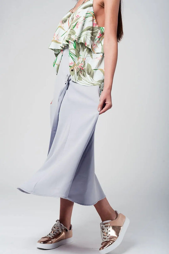 Grey midi skirt with belt - Skirts