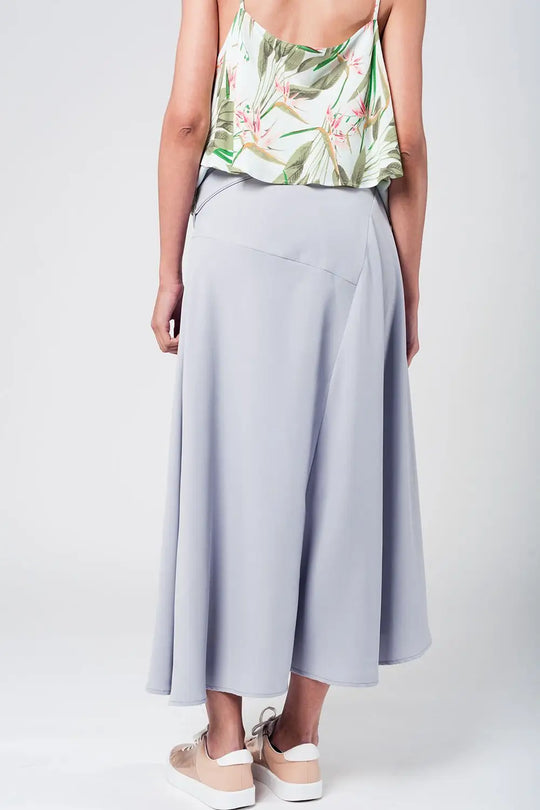 Grey midi skirt with belt - Skirts