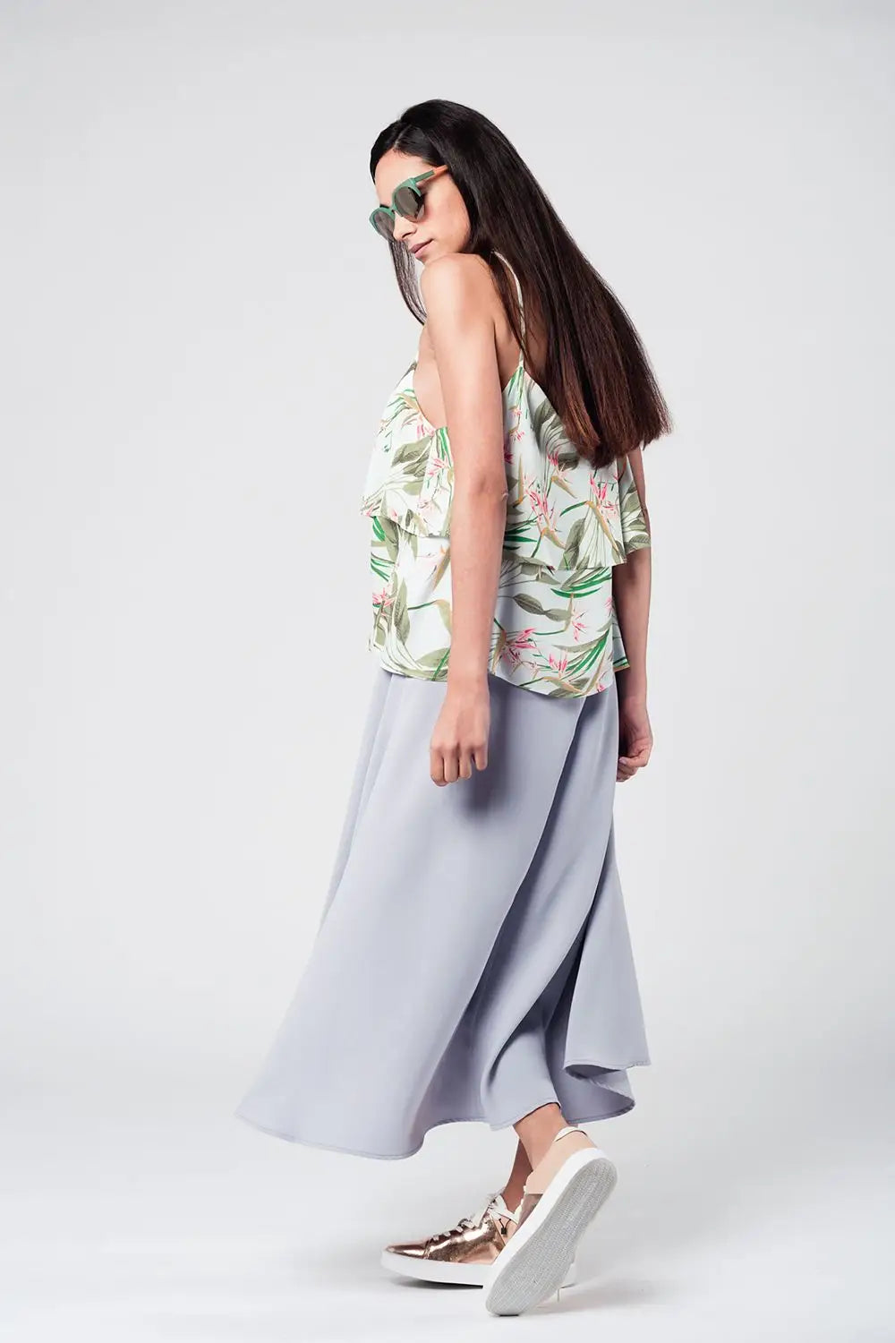 Grey midi skirt with belt - Skirts