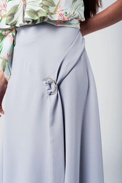 Grey midi skirt with belt - Skirts