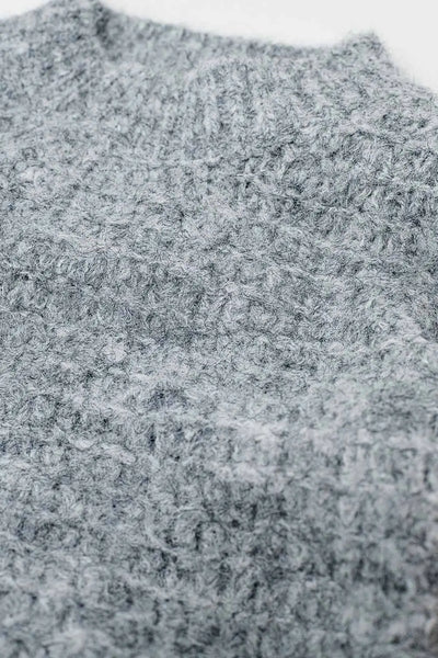 Grey Oversized Knit Sweater with balloon Sleeves - One Size / Grey - Sweaters