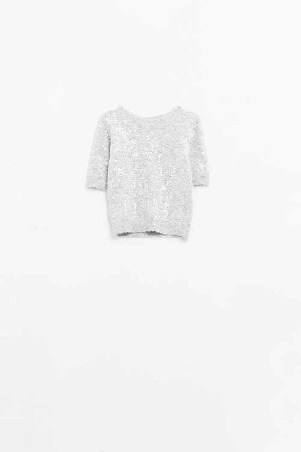 Q2 grey short sleeve sequin sweater