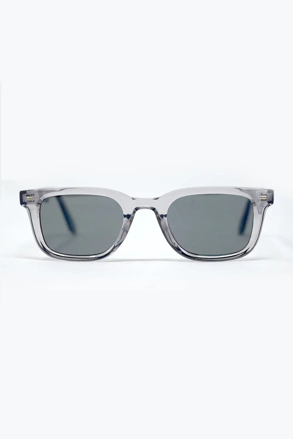 Q2 Grey Square Sunglasses with Black Gradient Lenses and metal side detail