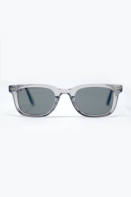 Q2 Grey Square Sunglasses with Black Gradient Lenses and metal side detail