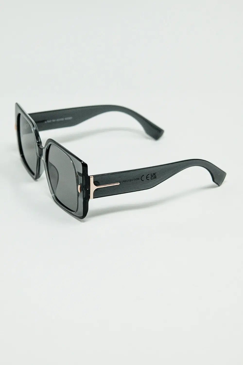 Grey square sunglasses with gold detail on the side - One Size / Grey