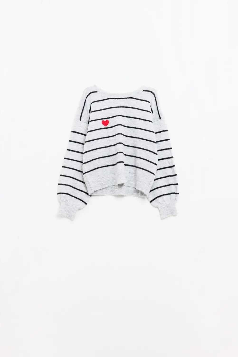 Grey striped sweater with red heart detail - Sweaters