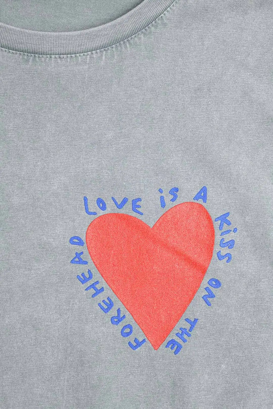 Grey T-shirt featuring a heart design on both the front and back - One Size / Grey - Tops