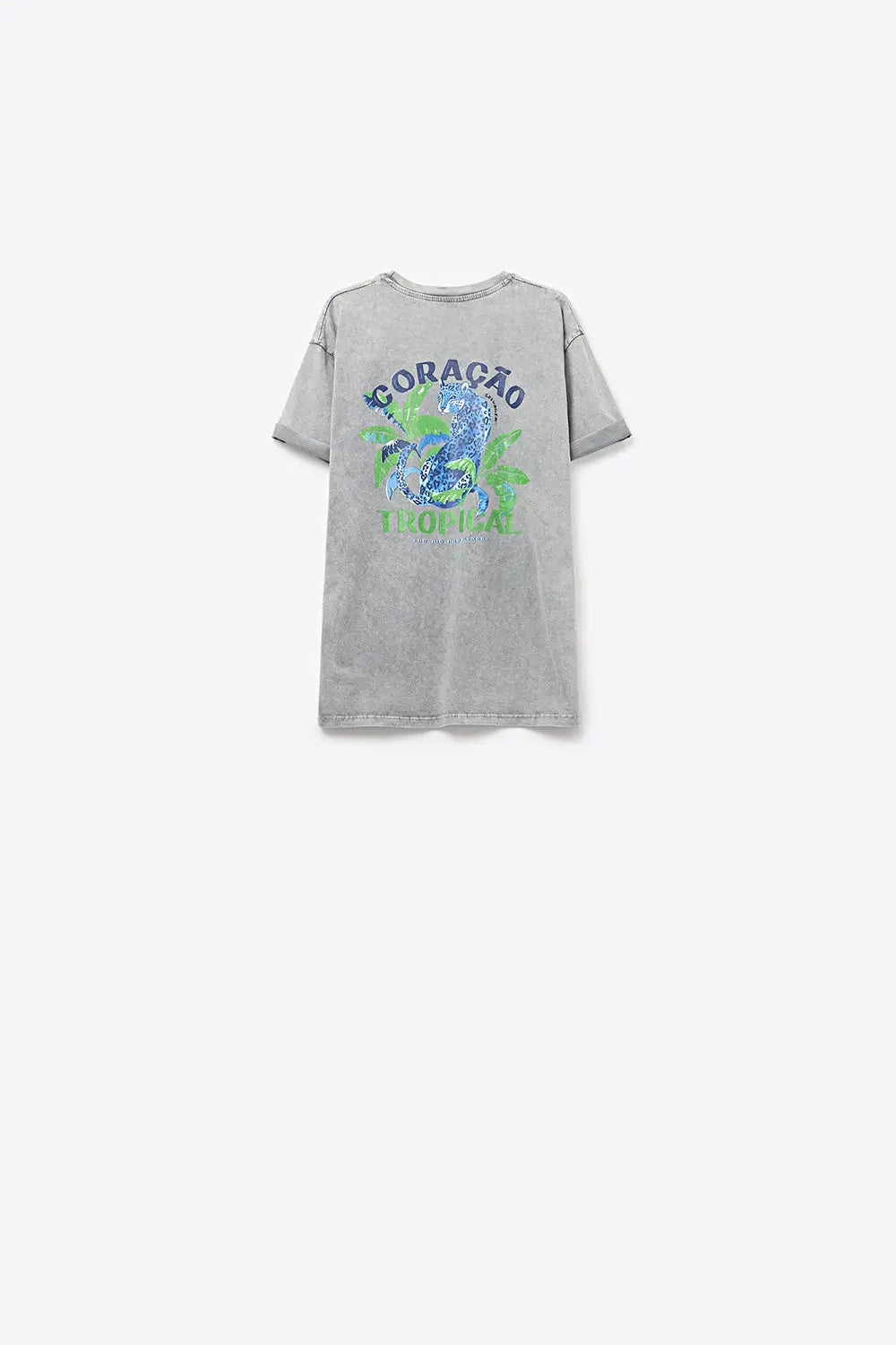 Grey t-shirt made in Italy with tropical graphic print - One Size / Grey - Tops