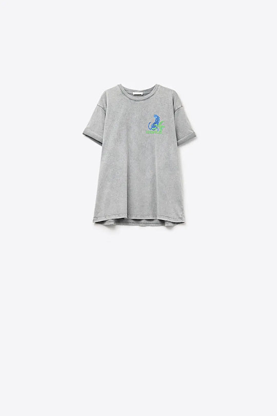 Grey t-shirt made in Italy with tropical graphic print - One Size / Grey - Tops