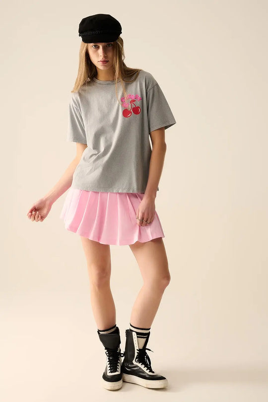 Grey T-shirt with Cherry in logo and letters - One Size / Grey - Tops