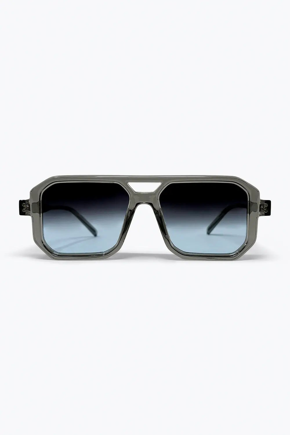 Q2 Grey Transparent Frame Oversize Geometric Gradient Sunglasses