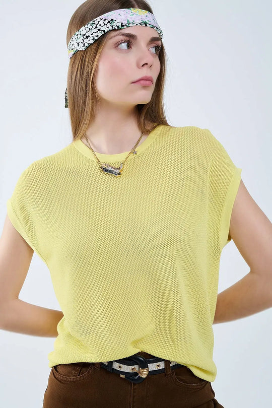 grid knit sweater in yellow color - One Size / Yellow - Sweaters