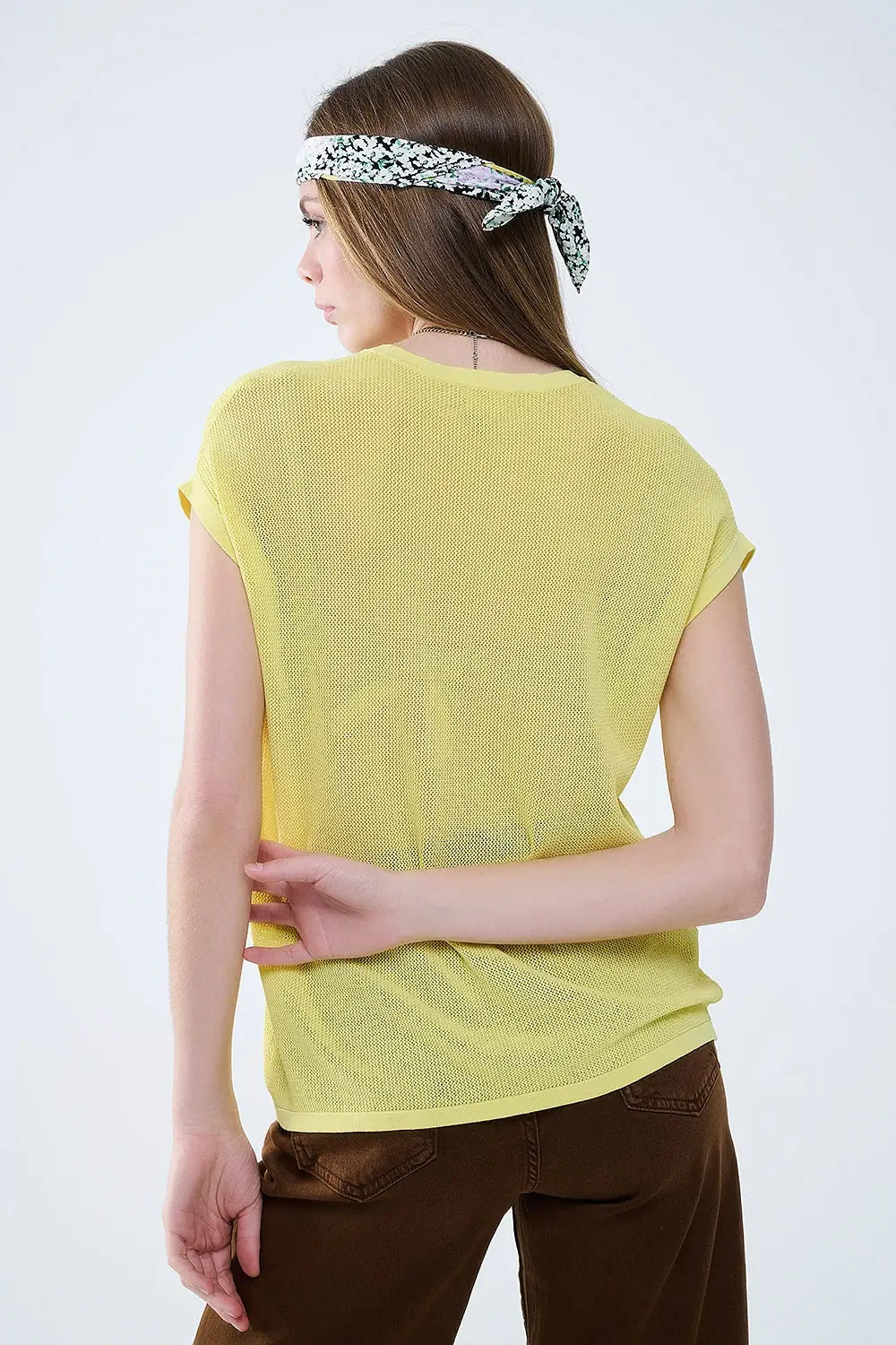 grid knit sweater in yellow color - One Size / Yellow - Sweaters