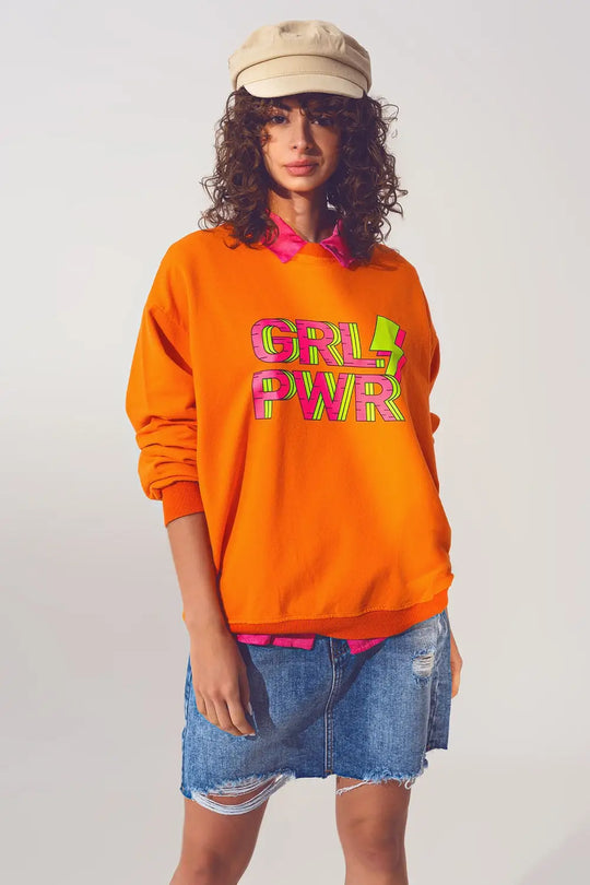 GRL PWR Text Sweatshirt in Orange - One Size / Orange - Sweaters