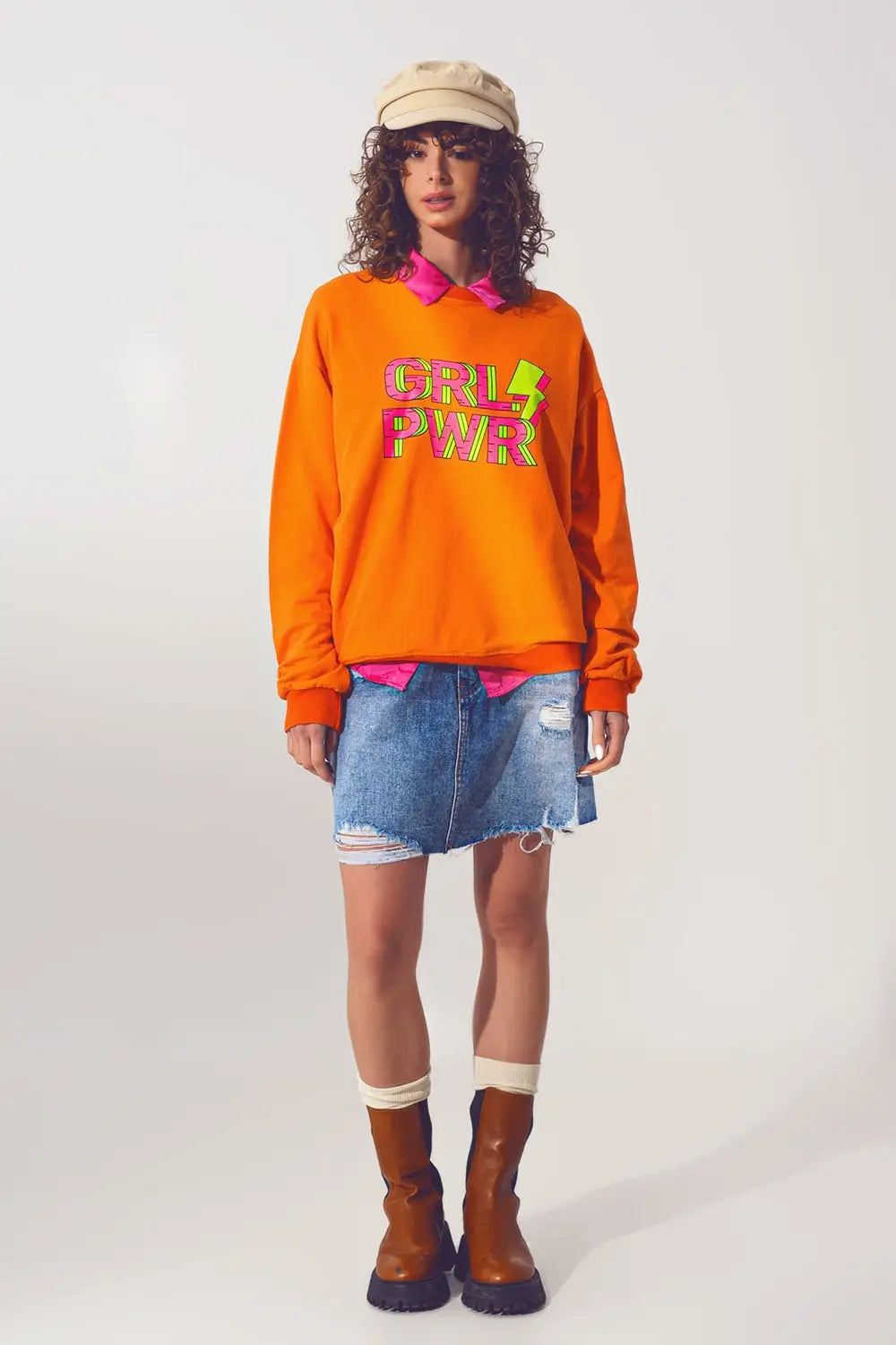 GRL PWR Text Sweatshirt in Orange - One Size / Orange - Sweaters
