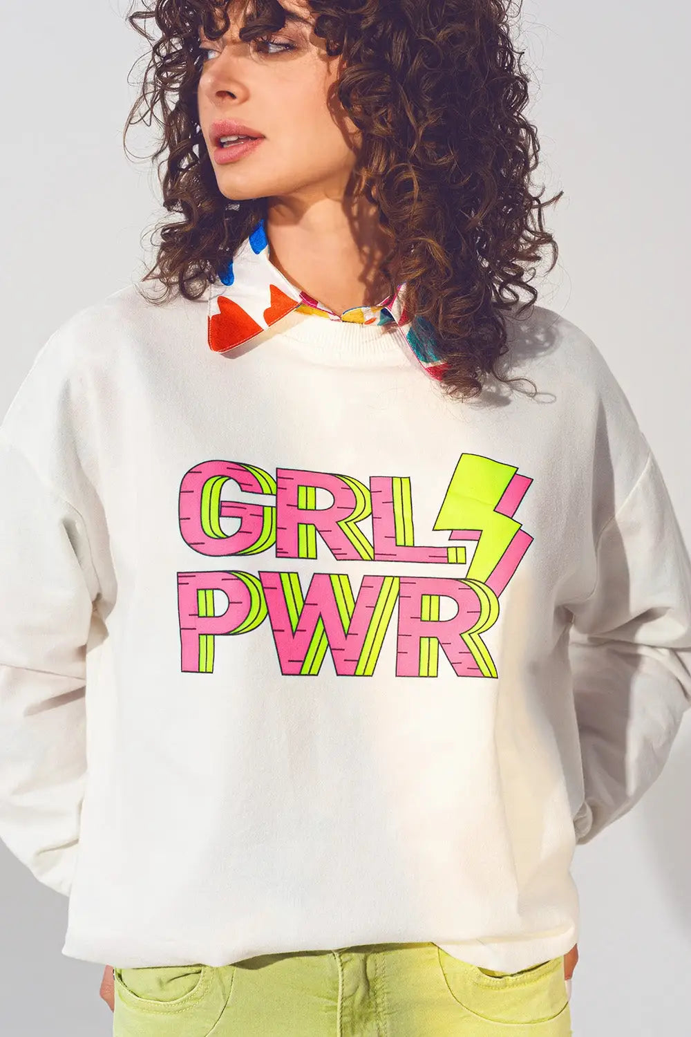 GRL PWR Text Sweatshirt in White - One Size / White - Sweaters