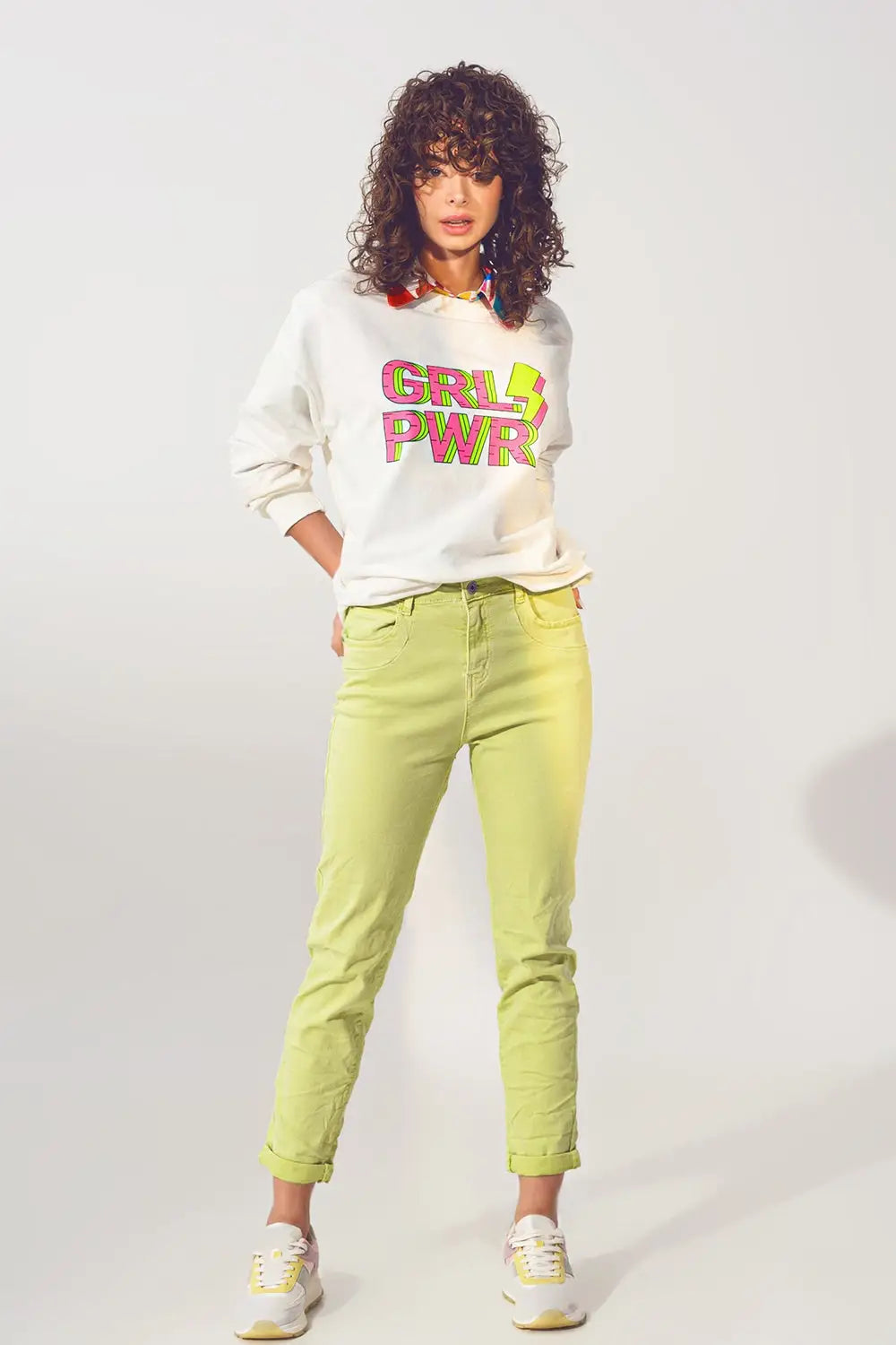 GRL PWR Text Sweatshirt in White - One Size / White - Sweaters