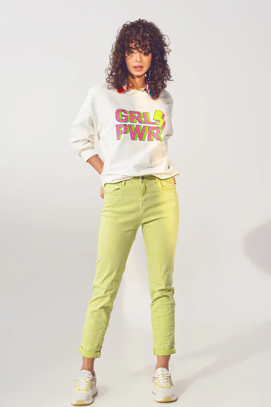 GRL PWR Text Sweatshirt in White - One Size / White - Sweaters