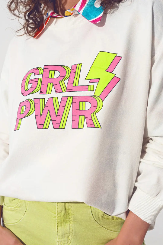 GRL PWR Text Sweatshirt in White - One Size / White - Sweaters
