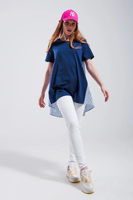 Half and half t shirt in blue - Tops