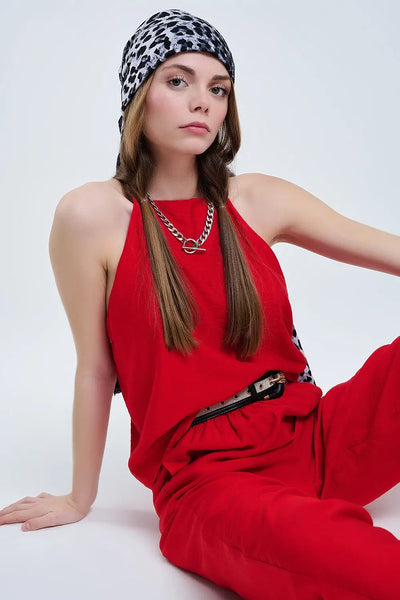 Halter Neck Basic Summer Tank in Cherry Red - Tops