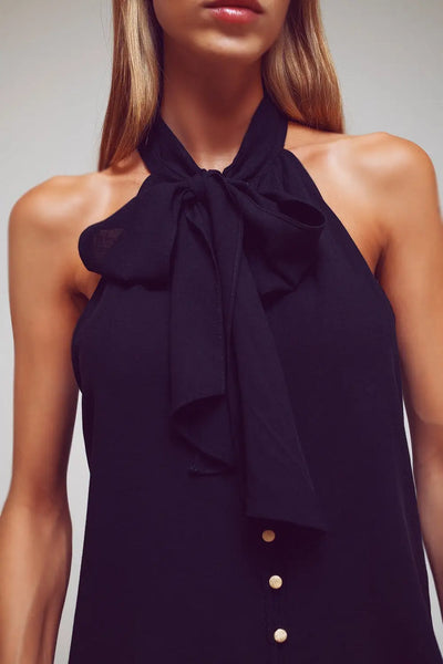 Halter Top With Tie Neck in Black - Shirts