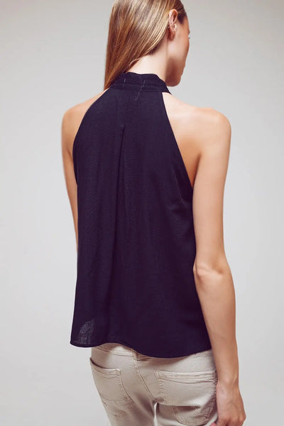 Halter Top With Tie Neck in Black - Shirts