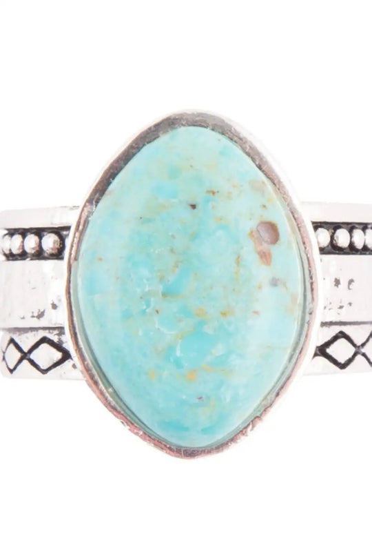 Hammered Big Sterling Silver and Blue Turquoise Ring - Rings